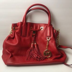 Michael Kors red tassel handbag crossbody strap